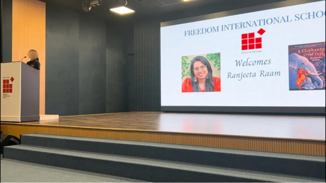 Welcome slide for Ranjeeta Raam at Freedom International School